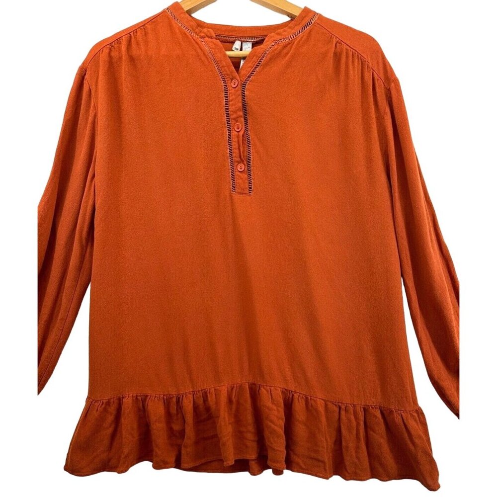 Andree by Unit Womens Top sz M Rust Tunic Ruffled Peplum Boho Casual Lightwt